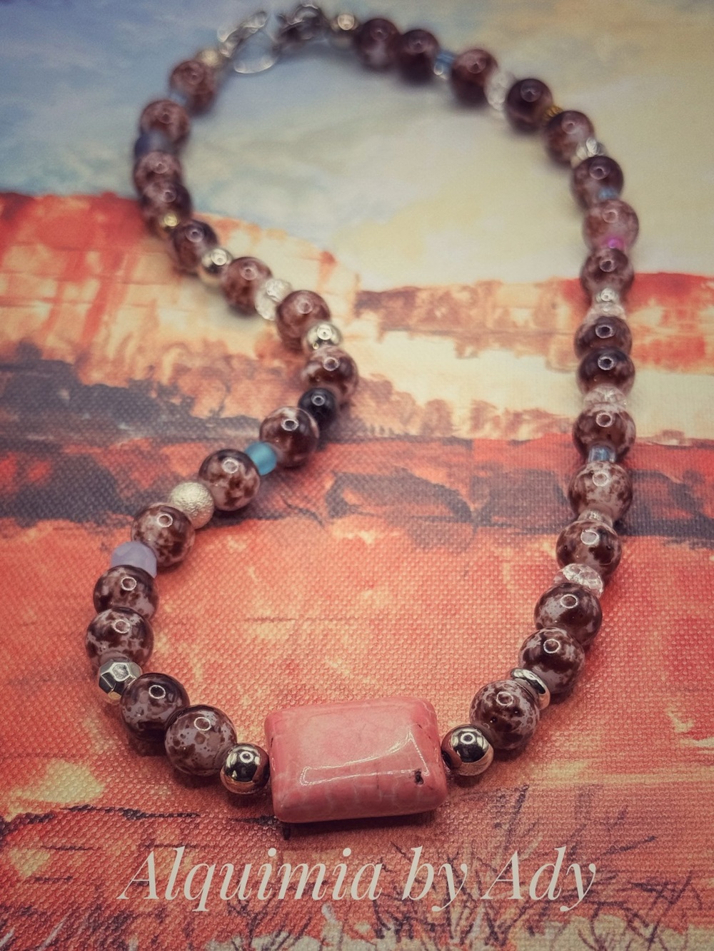 Alquimia Pink and Brown Beaded Statement Necklace